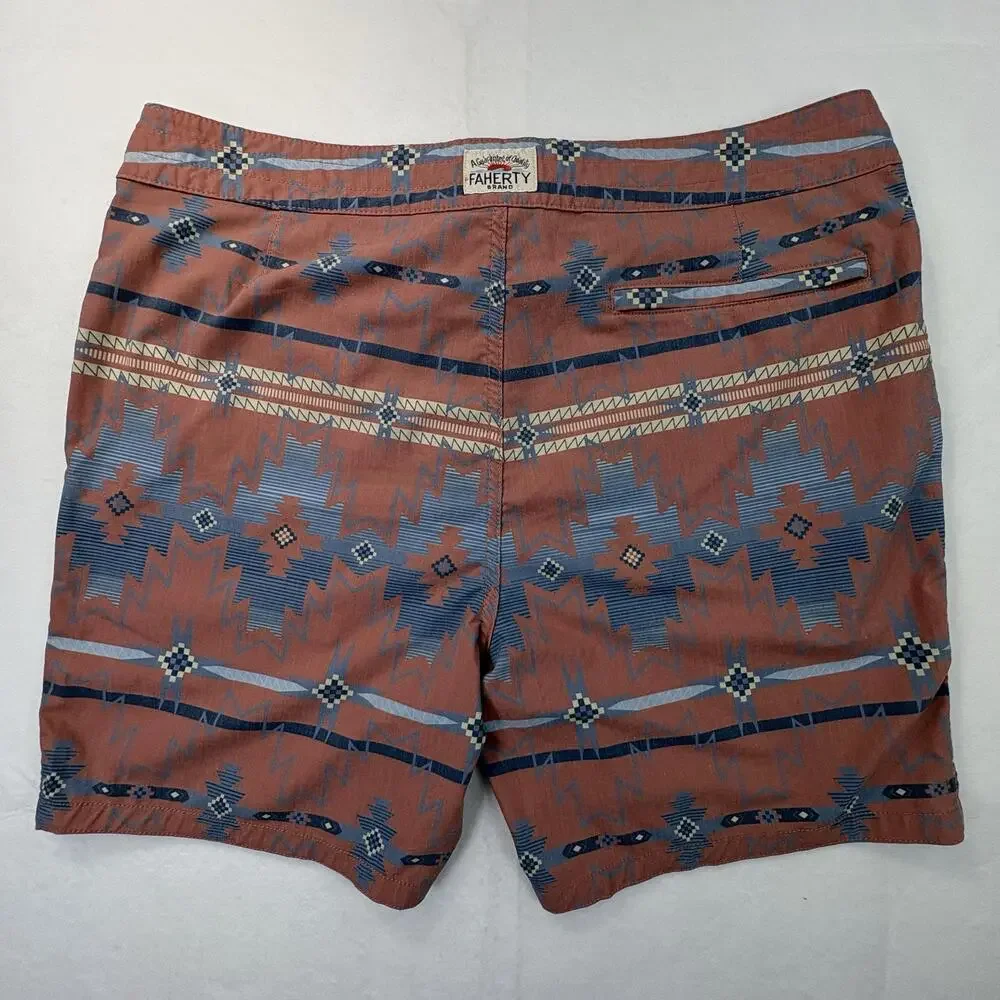 Faherty Board Shorts Mens 36 Multicolor Aztec Print Stretch Swim Surf Beach